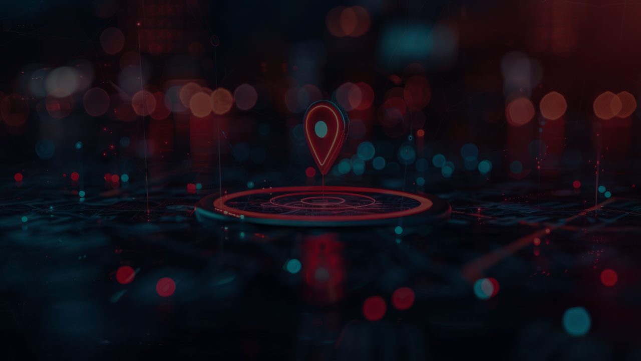 Digital location pin on a map interface, symbolizing precise, data-driven WordPress development solutions by Blayzer.