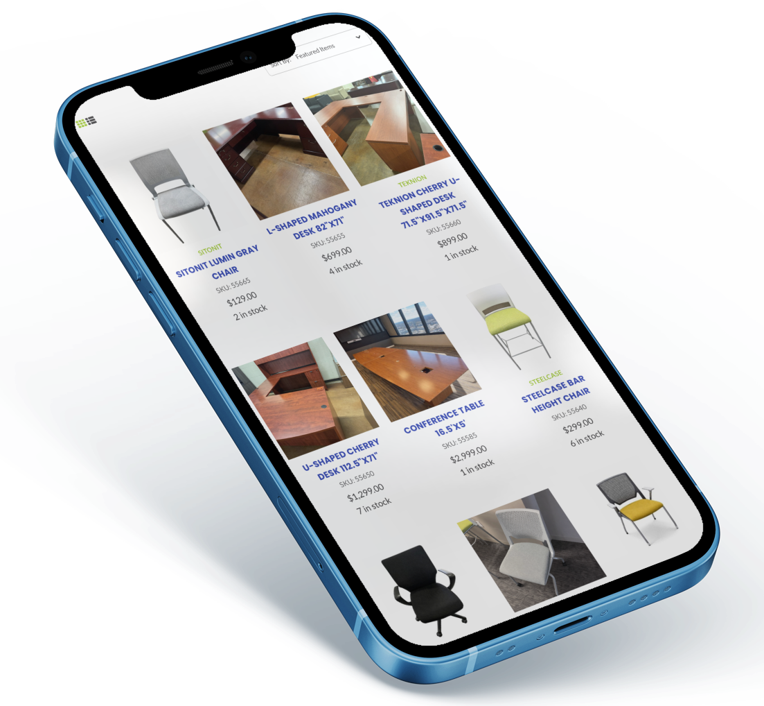 iphone screen displaying warehouse fixtures website