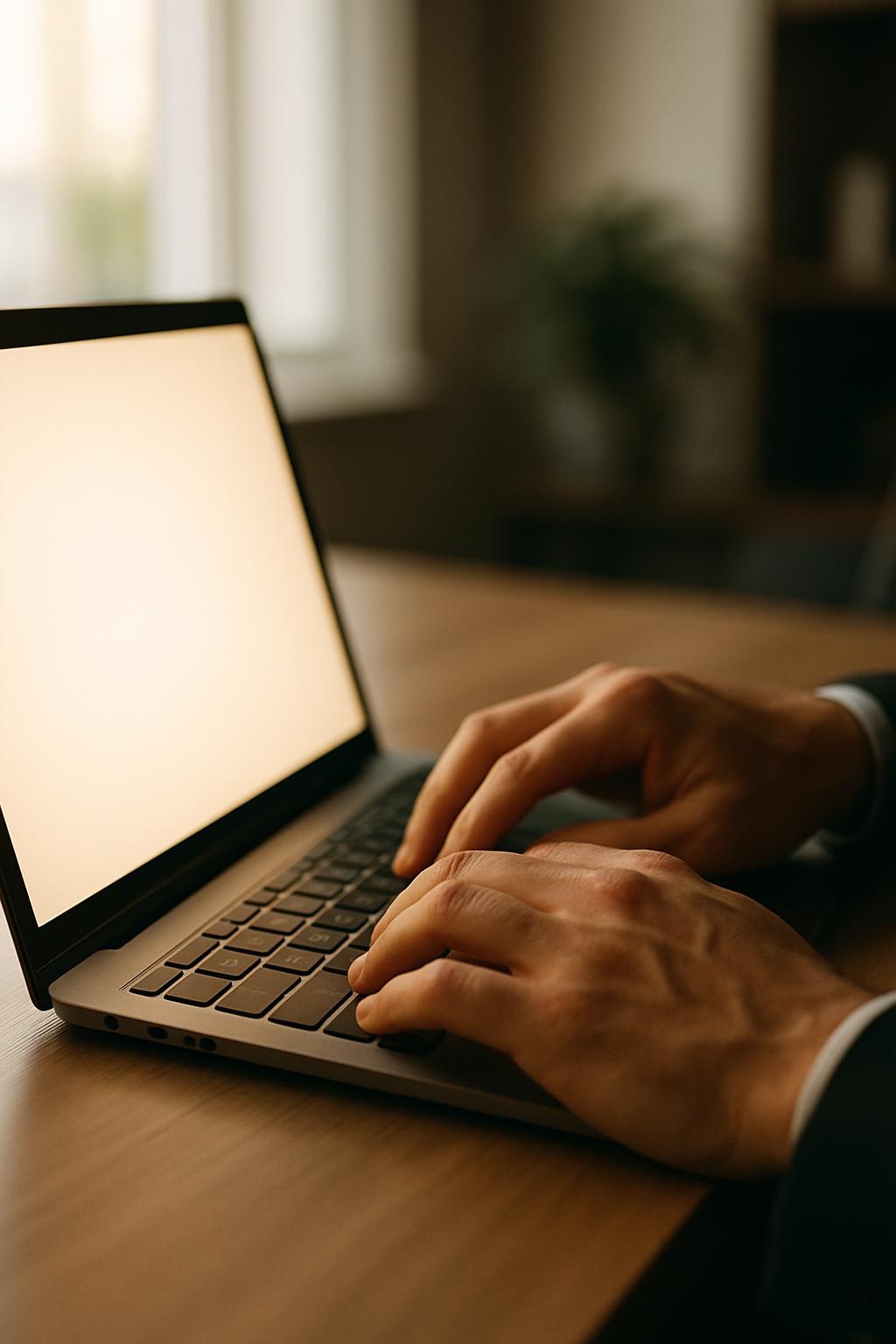 Google Search campaign management, person typing on laptop for paid search advertising