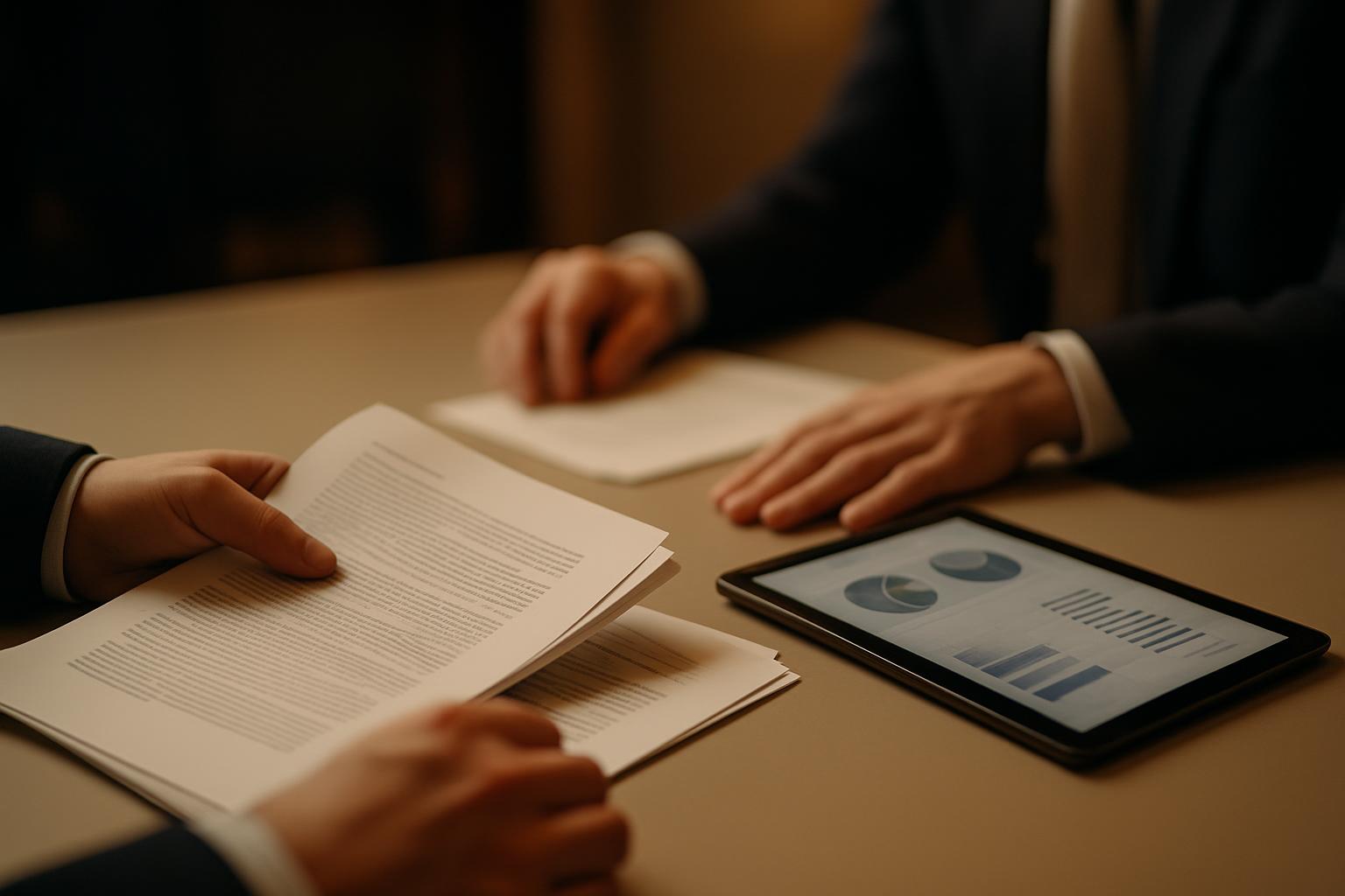 Professional reviewing compliance documents, representing paid advertising for regulated industries