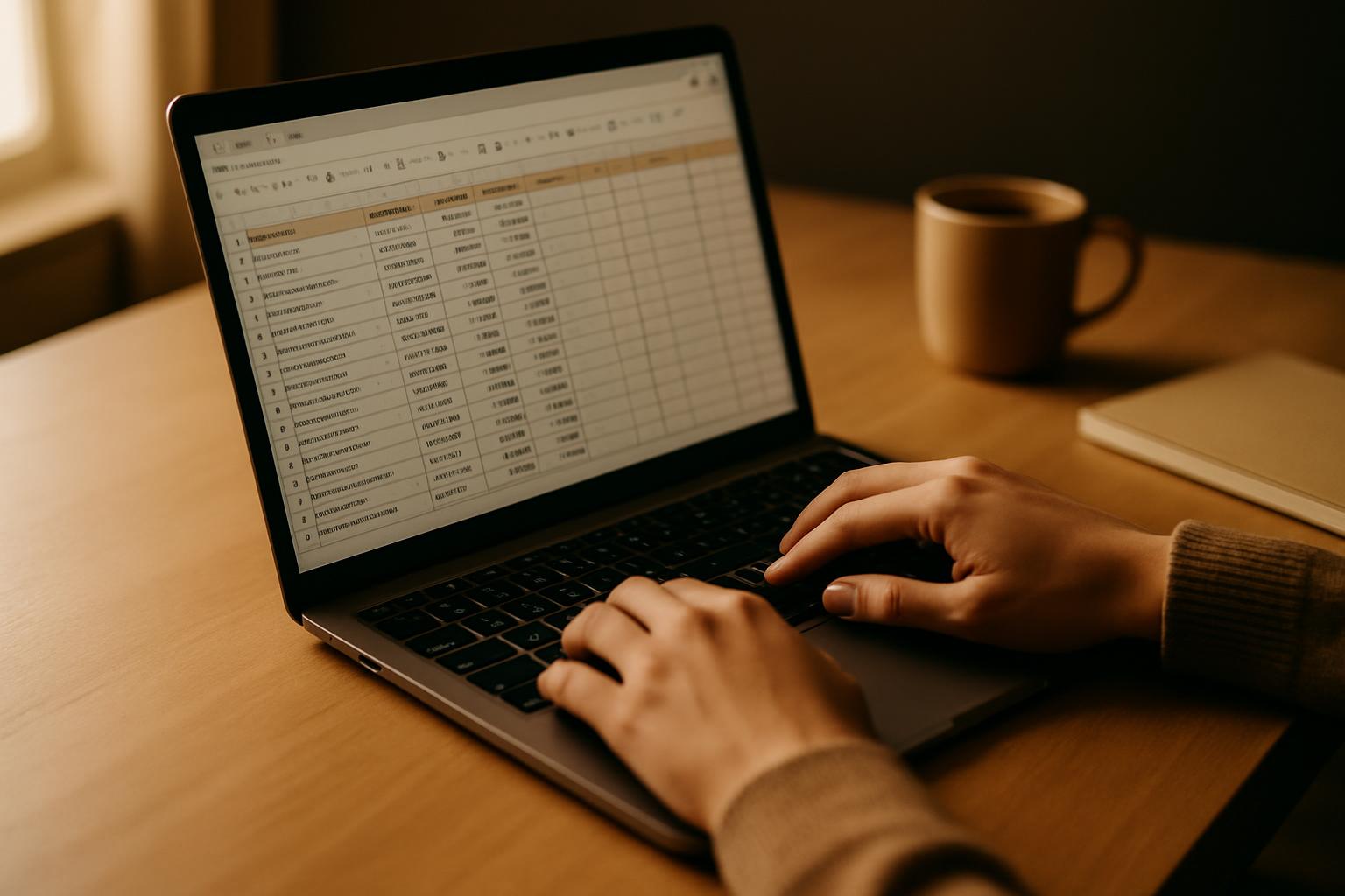 Content writer at desk with keyword research spreadsheet for content SEO services