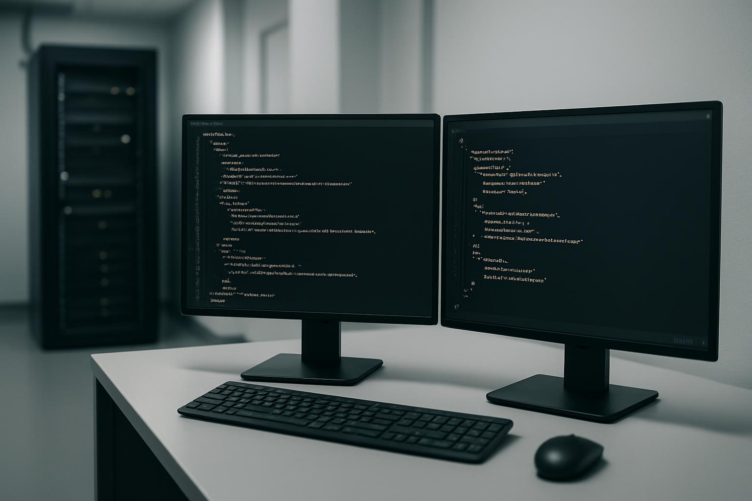 Server rack and structured data code editor for technical SEO services
