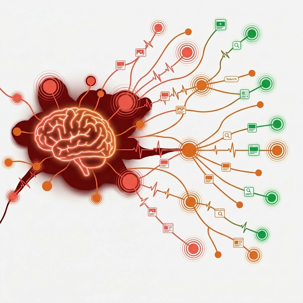 AI marketing services hero showing neural network and data streams for digital advertising