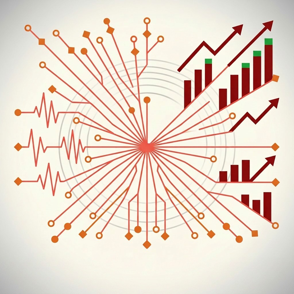 Abstract AI signal broadcast pattern representing why AI marketing drives measurable results