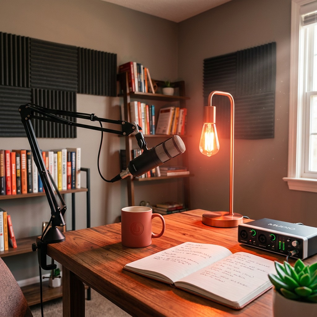 Professional podcast recording setup for branded audio content marketing