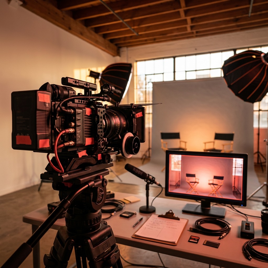 Professional video production camera setup for content marketing video services