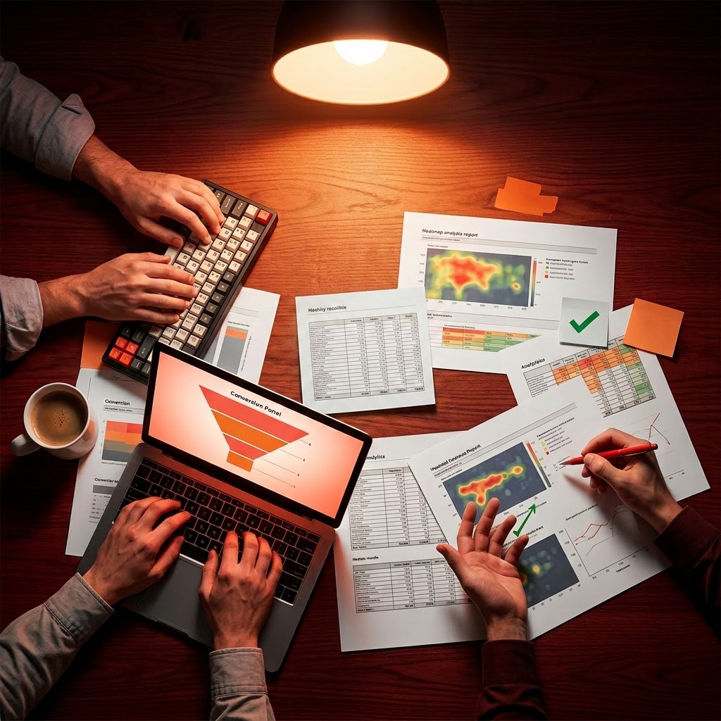 Developer and strategist collaborating on CRO implementation at a workstation