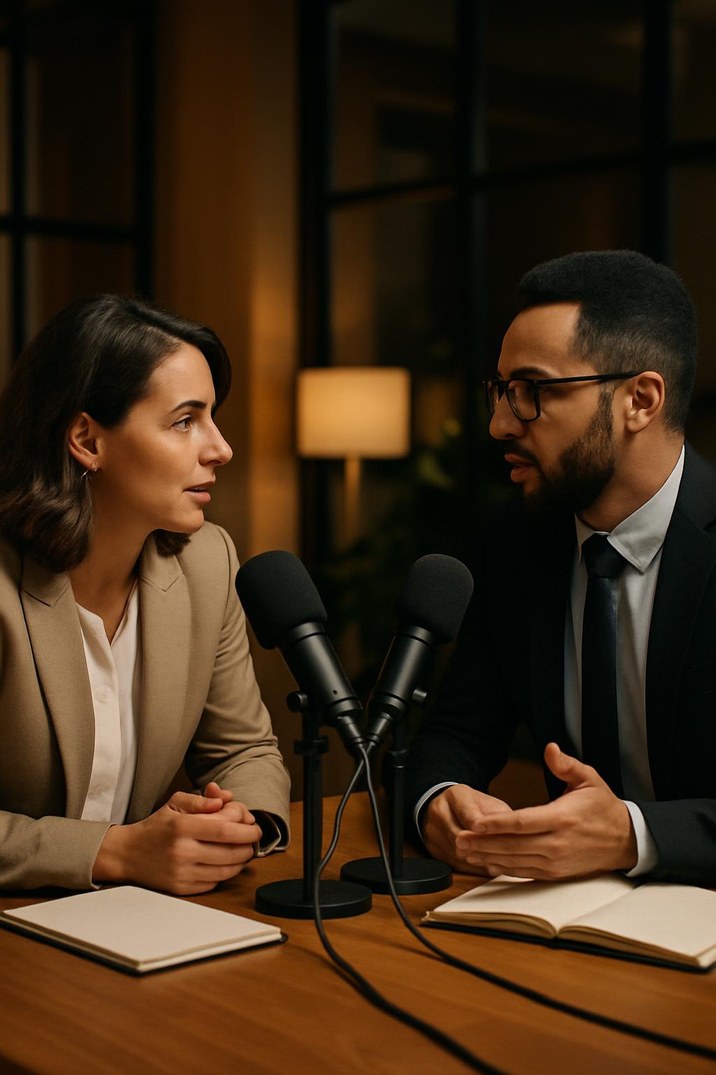 Two ecommerce business professionals in a recorded podcast conversation about industry trends.