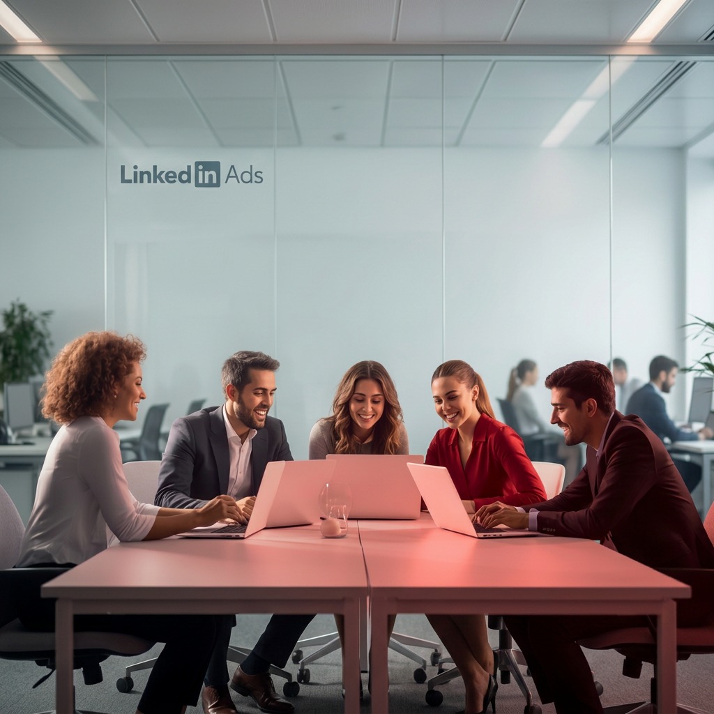 Business professionals in a collaborative meeting representing LinkedIn B2B advertising services