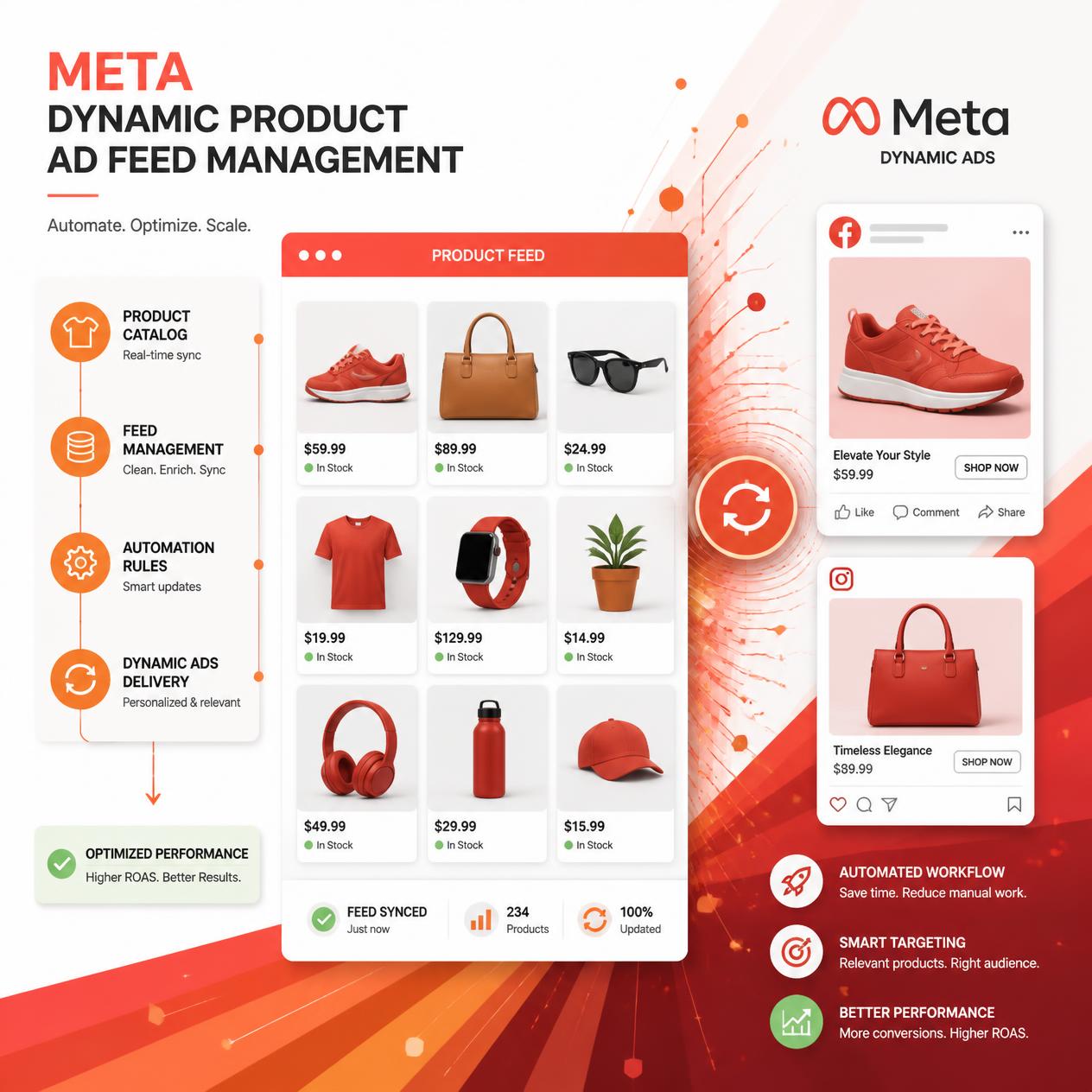 Ecommerce product catalog arrangement representing Meta dynamic product ad feed management