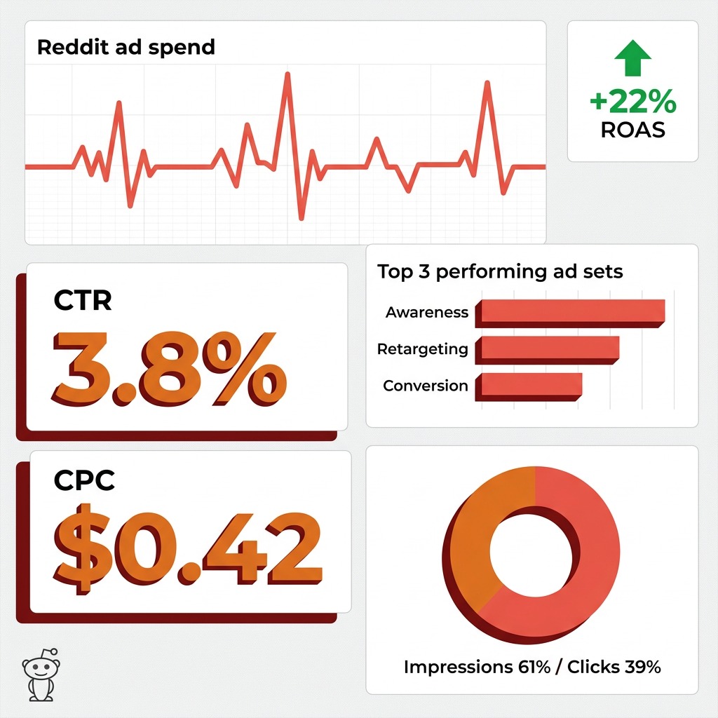 Reddit ads campaign performance results displayed on marketing analytics dashboard