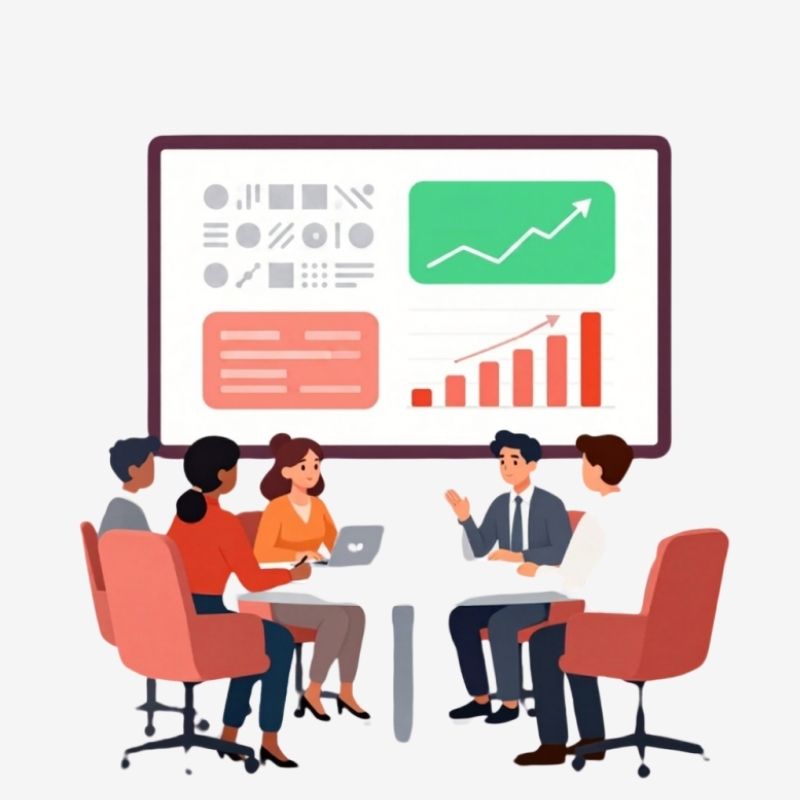 B2B professionals reviewing a LinkedIn advertising strategy in a modern conference room.