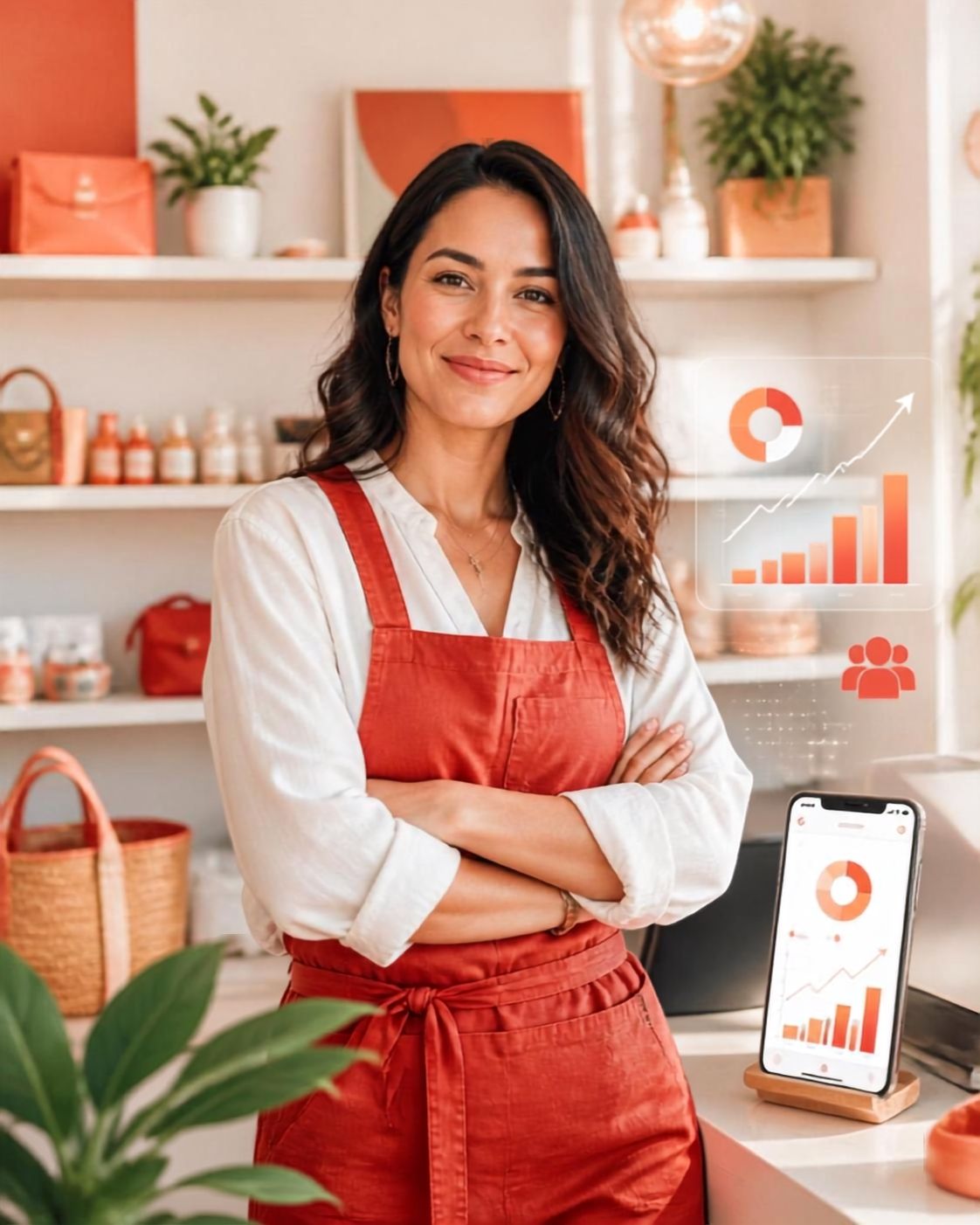 Small business owner confident in their shop environment representing social media management clients