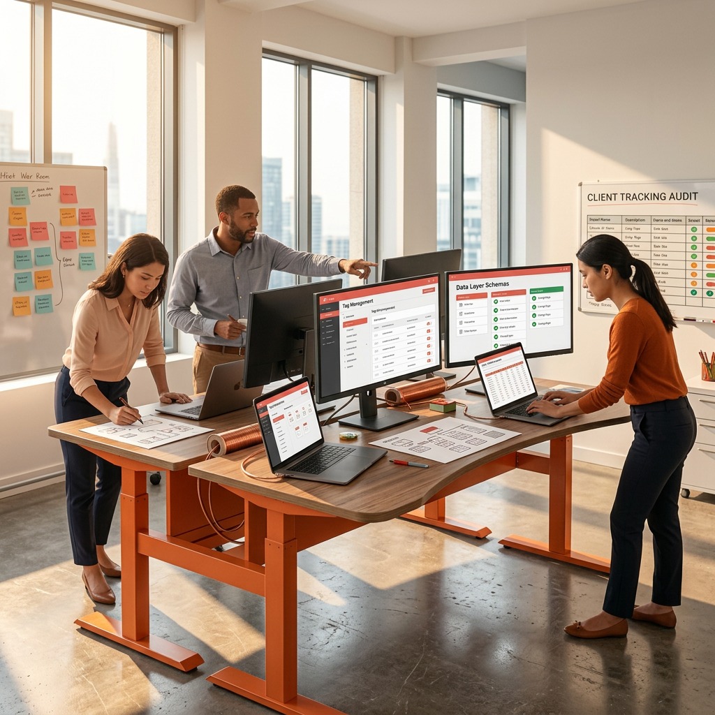 Digital agency team managing client tracking and tag management implementations