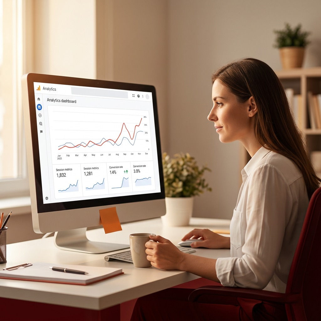 Marketing analyst reviewing clean GA4 analytics data on desktop monitor