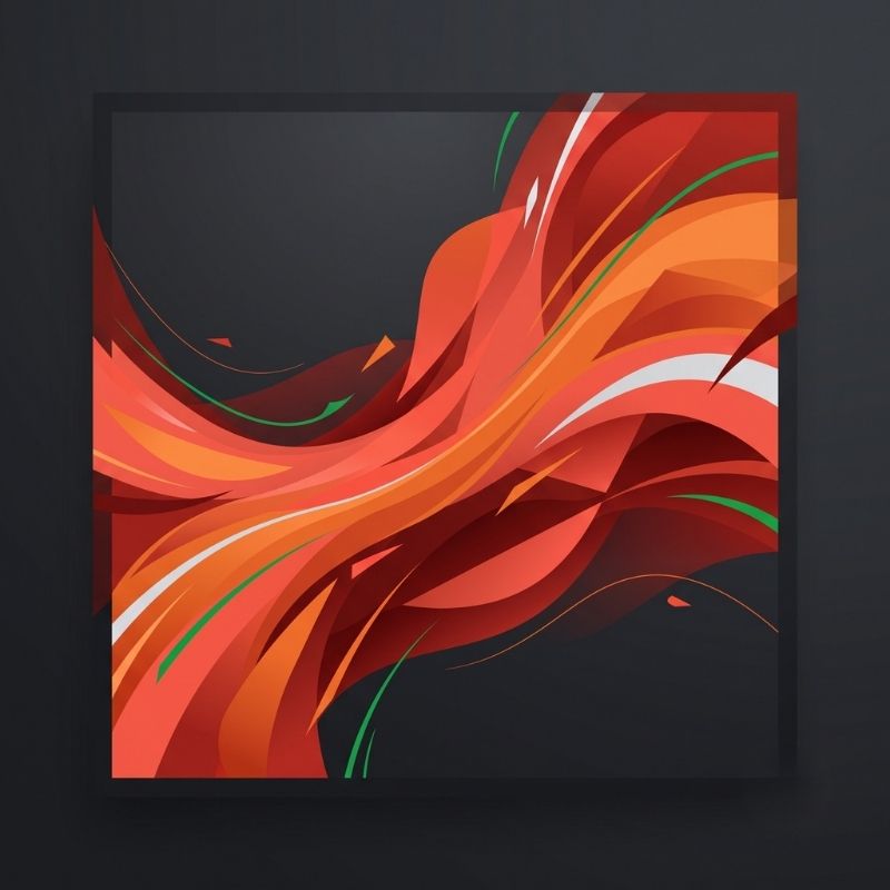 Abstract motion graphics design with red and orange gradients on dark background