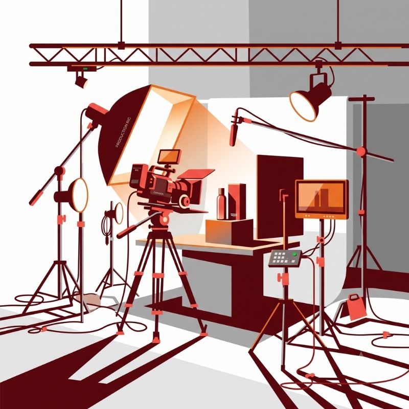 Ecommerce product video production setup with dramatic studio lighting